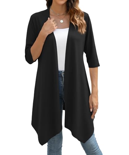 KUOTAI Womens Open Front Cardigan Casual Loose 3/4 Sleeve Lightweight Soft Drape Cardigans Sweaters Duster2