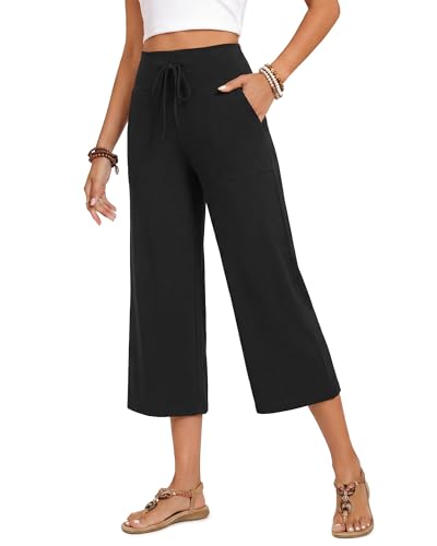 ZOOSIXX Capri Pants for Women - Palazzo Pants Casual Wide Leg Trousers with Pockets Summer High...