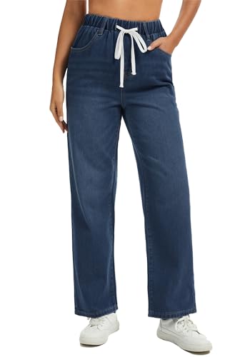Jeans for Women Wide Leg High Waisted Baggy Jeans Stretchy Straight Leg Drawstring Loose Denim Pants2