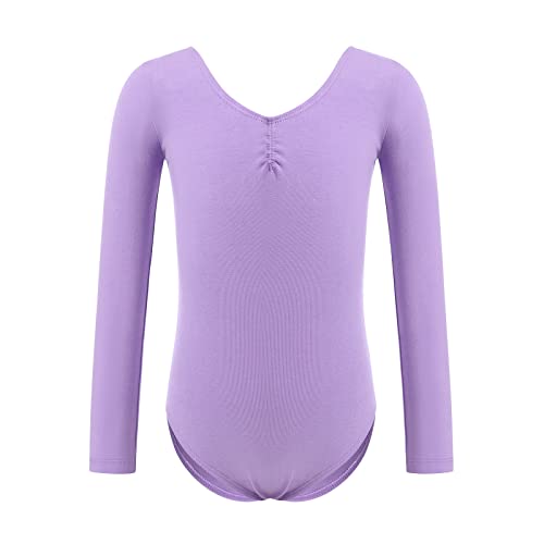 Gymnastics Leotards for Girls Long Sleeve Seamless Bodysuit One Piece Dance Clothes Low Cut Teen Girl Camisole Ballet Leotard Stretchy Cotton Ballerina Dancewear Biketards Costume Purple 6-7 Years