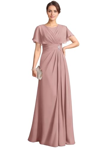 TIRAS Mother of The Bride Dresses Scoop Neck Ruffles Sleeves Chiffon Long Formal Wedding Dresses 2025 CM416
