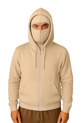 Image of JUGULAR Men's Cotton Solid Hooded Neck Full Sleeve with Mask Sweatshirt