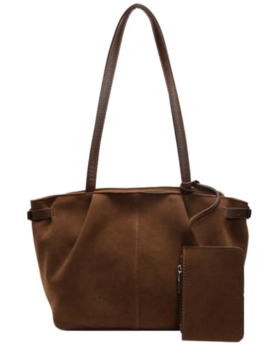 Trendy Faux Suede Shoulder Bag Vintage Pleated Hobo Tote Handbag Medium Underarm Purse Satchel Commuting Travel
