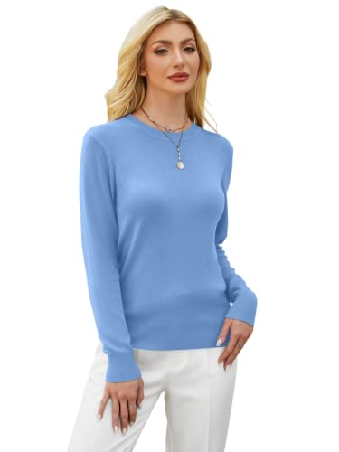 Image of GKBK Women's Wool Blend Sweaters 2026 Fall Fashion Lightweight Business Casual Outfits Long Sleeve Crew Neck Pullover Tops