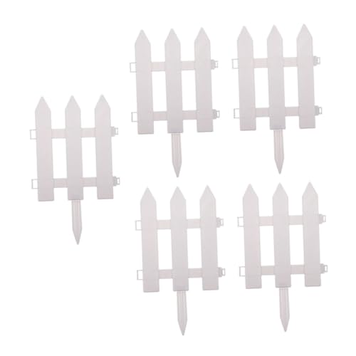 FONDOTIN 5 セットプラスチック製ガーデンエッジングフェンス ホワイト 長 高 尖頭デザイン 地面用支柱付き 屋外園装飾 花壇囲い 根止め用 設置可