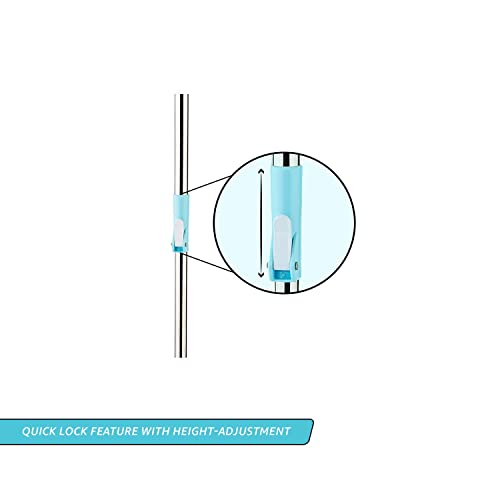 Image of Extendable Spin Mop Handle with Replaceable Microfiber Refill - Rust-Resistant Stainless Steel Rod | Floor & Home Cleaning Tool | Fits Most Spin Buckets ( Blue)
