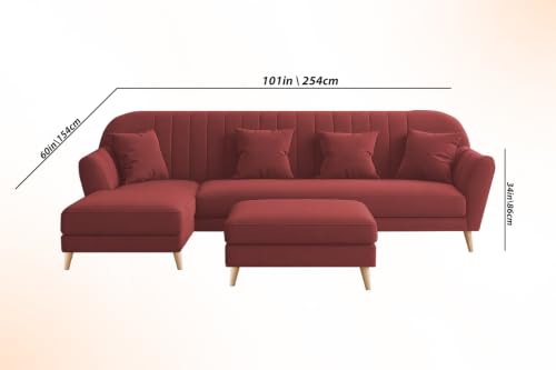 Image of Atticus LHS 6 Seater L Shape Sofa Set with Ottoman Living Room (Maroon Colour Fabric) Premium Fabric Sofa Set for Living Room