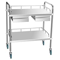 stonyLab Laborwagen, 2-Stufiger Laborwagen aus Edelstahl mit Zwei Schubladen und 2 Abschließbaren Rollen