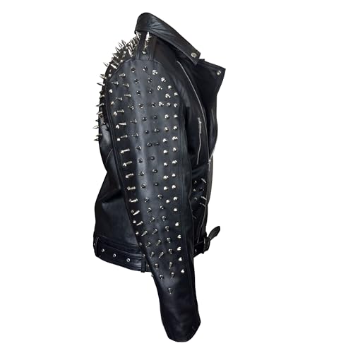 The Next Mens Motorbike Jacket Rock Punk Spike Studded Motorcycle Biker Zipper Genuine Leather Jackets3