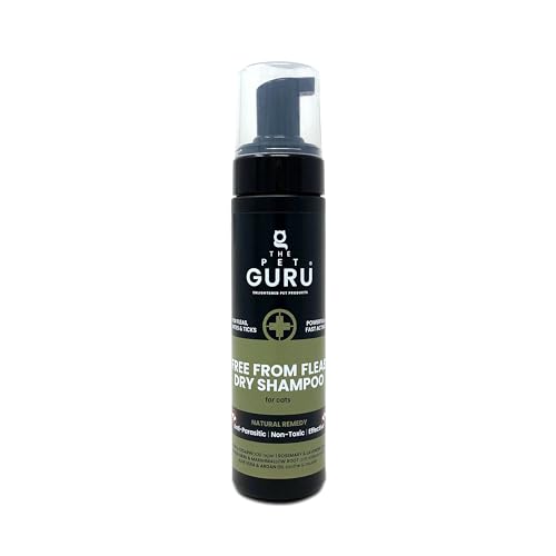 The Pet Guru - FREE FROM FLEAS Dry Shampoo for Cats - 200ml - Natural Flea Mite Tick Prevention - Cat Waterless Shampoo - Cat Healthcare