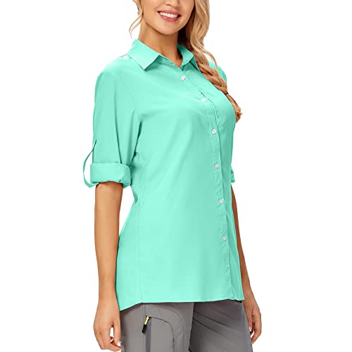 Toumett Women's UPF 50 Long Sleeve UV Sun Protection Safari Shirts Outdoor Quick Dry Fishing Hiking Travel Shirts Medium Khaki