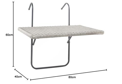 Table suspendue de balcon pliable gris rotin 60x40cm meuble extérieur
