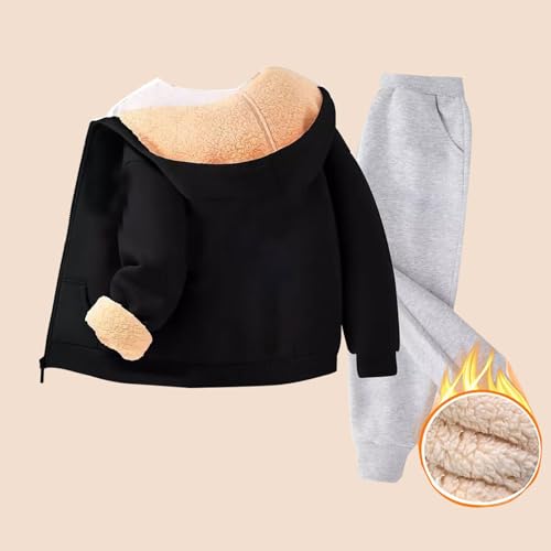 Girls Fleece Sweatsuits Set 2 Piece Outfits Sherpa Lined Zip Up Jacket Winter Warm Soft Athletic Sweatpants Sets4