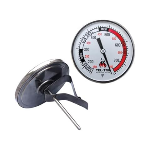 Tel-Tru BQ325R Big Green Egg, Primo, Komodo, Grill Dome, or Other Kamado-Style Replacement Thermometer, 3" dial with red and Black Zones, 3” stem, 150/750 Degrees F Cover