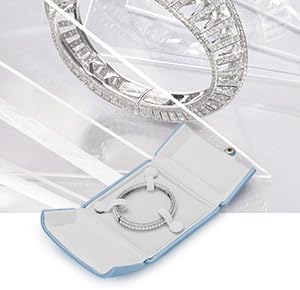 Vista 2 de Joyero de cuero PU pulserabrazalete caso terciopelo interior joyería caja de regalo pulserabrazalete estuche de almacenamiento (azul claro)