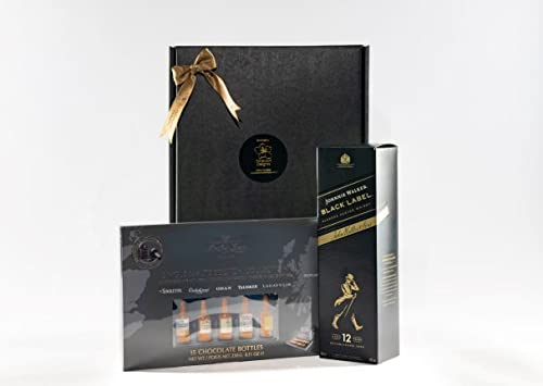 Black Hamper >> Johnnie Walker Black Label Blended Scotch Whisky, 70cl with Anthon Berg liqueur chocolates 230g in a Black Gift Box