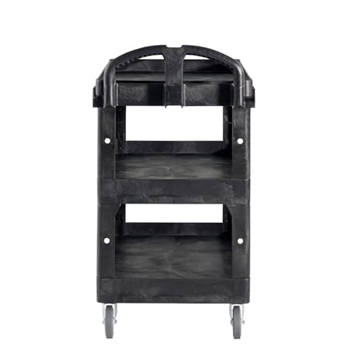 Image of Rubbermaid Commercial Brute 3-Shelf Heavy-Duty Utility /Service Cart, Medium, High Storage, Lipped Shelves, Ergonomic Handle, 600 lb. Capacity, Ideal for Warehouse /Garage /Cleaning /Maintenance /Office