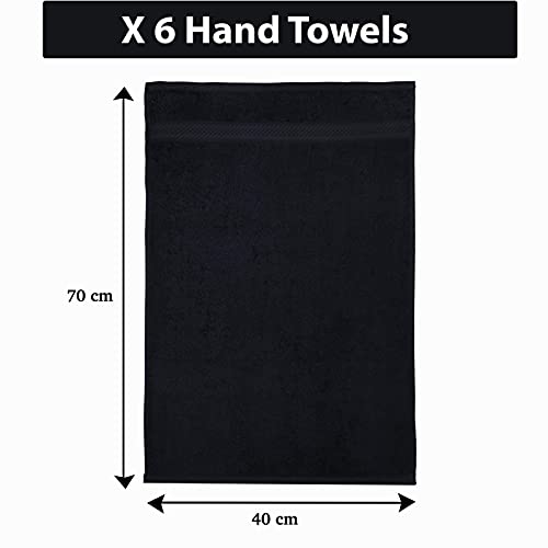 Hand Towel - Soft & Super Absorbent Black Hand Towels for bathroom, Ring Spun Quick Dry Egyptian Cotton Hand Towel Set of 6 Bathroom Hand Towels Black - (40 x 70 cm)