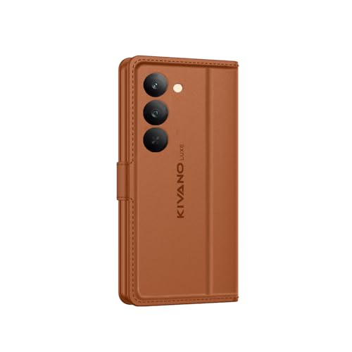 Image of KIVANO LUXE Compatible for Realme Narzo 80 Lite 5G / Realme C73 5G / Realme C75 5G Luxury Handmade Leather Magnetic Flip Folio Case | Card Holder & Kickstand | Slim Protective Cover | Unisex - Brown