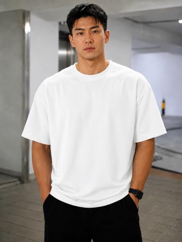 Image of Men's Printed Oversized T-Shirt | Baggy Fit Drop Shoulder Half Sleeve Round Neck | Premium Cotton Blend Graphic Printed Casual Streetwear T-Shirt for Men