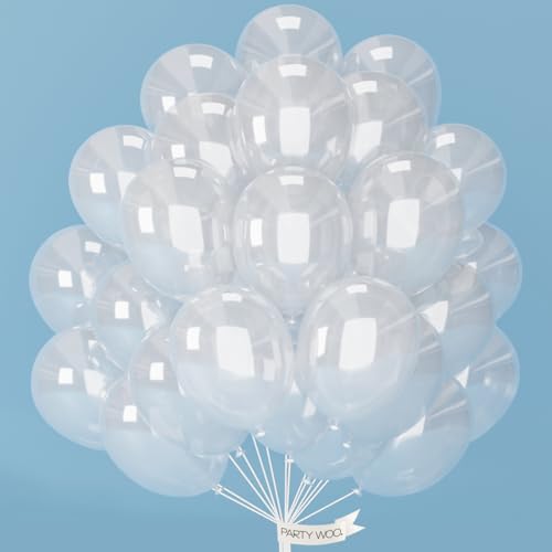 PartyWoo Clear Balloons 100pcs 12 Inch Transparent Latex Helium Balloons for Graduation Wedding Baby Shower Bridal Shower Engagement Gender Reveal Anniversary Birthday Party Decorations Clear-Y2