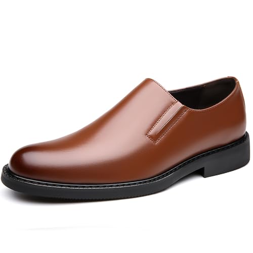 Men's Leather Slip-on Low Block Heel Business Loafers Fashion Round Toe Chunky Heel Dress Shoes Comfortable Driving Outdoor Casual Work Shoes