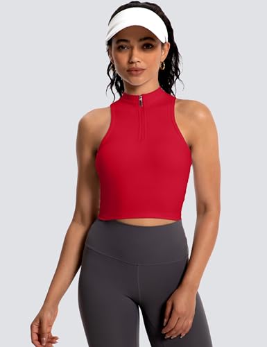 MathCat Half Zipper Workout Tank Tops for Women with Built in Bra, Racerback Workout Tops Sleeveless Crop Tops Gym Yoga Tops3