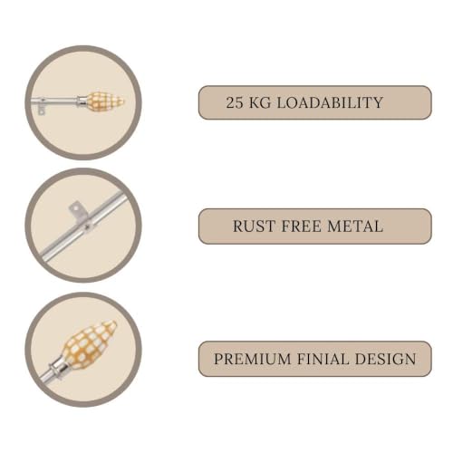 Image of The Decor Mart 28 inch-48 inch Adjustable Curtain Rod for Door & Windows with Brackets Set Curtains Hanging Extendable Stailness Steel Pipe Holder with Honey Comb MOP Finial (Silver, 0.75 inch Diameter)