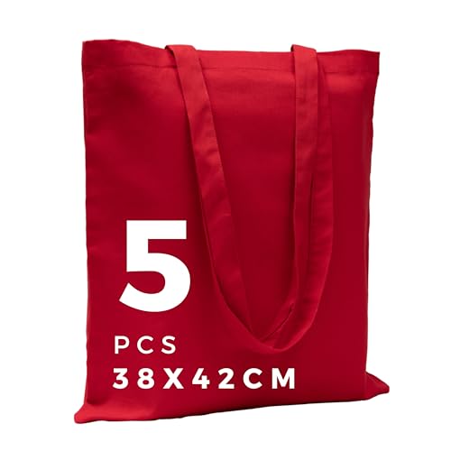 POLHIM® Bolsas de tela – Bolsas para ropa, deportes, compras, alimentos, ecológicas, reutilizables, 38 x 42 cm, 145 gr/m2, 5 unidades