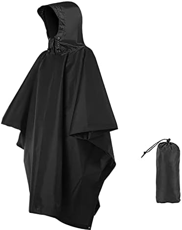 Multifunctional Raincoat Poncho, 3 in 1 Reusable Waterproof Raincoat, Multi-Purpose Rainwear with Carry Pouch for Sunshade Tarp, Tent Ground Sheet, Cycling, Camping, Black