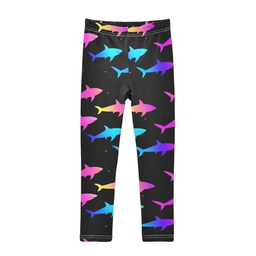 Rainbow Shark Girls Leggings Soft Stretch Workout Yoga Dance Pants for Kids Casual Tights