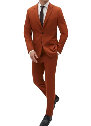 ORBITRAY Men's Burnt Orange Suit 2 Pieces Slim Fit Men Suit Tailored Wedding Suits2