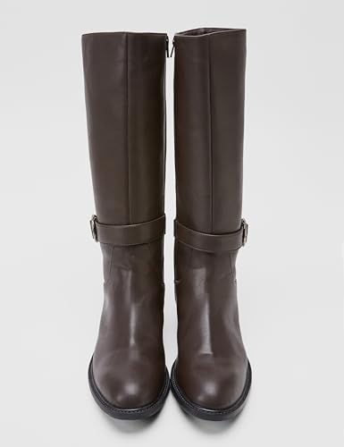 Image of ELLE Women Tan Brown Solid High-Top Block Heel Regular Boots