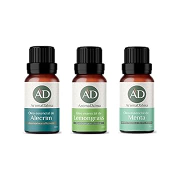Kit 3 Óleos Essenciais 100% Puros - Alecrim, Lemongrass e Menta - Ideal Para Difusor, Aromaterapia e Cuidados Com o Corpo | Aroma D’alma