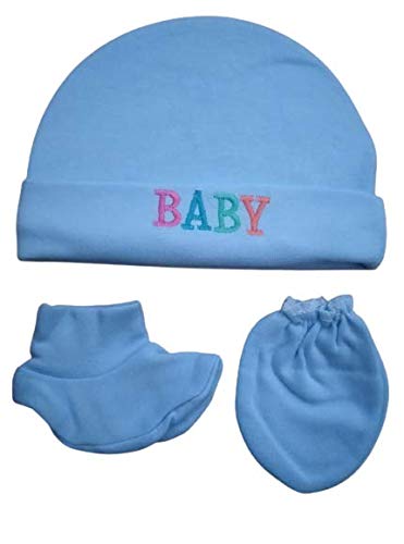 - Lappu Cotton Cap Mitten and Booties Combo Set for Newborn Baby (Blue)