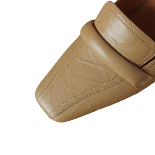 TinaCus Women's Genuine Leather Classic Square Toe Handmade Low Chunky Heel Loafers Pumps Shoes2