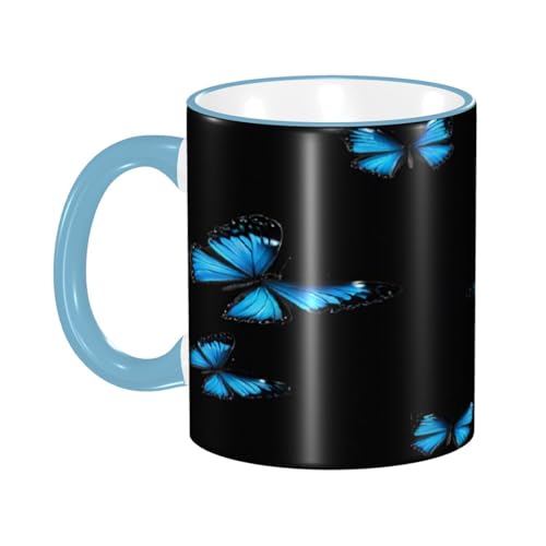 DZBDWZXH Tazza da caffè in ceramica con manico blu cielo, 325 ml, (bella farfalla blu), tazza da caffè per ristorante, caffè, cappuccino, tè, cacao, cereali