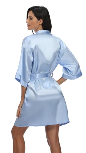 Women's Satin Kimono Robe Wedding Getting Ready Silky Bathrobe Short Bridesmaid Dressing Gown3
