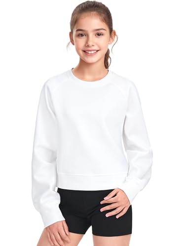 JOCMIC Girls Crewneck Sweatshirt, Long Sleeve Pullover Kids Crop Tops with Thumb Hole for Teens Youth