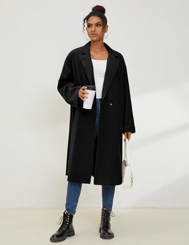 UANEO Women's Wool Blend Coat Oversized Double Breasted Long Trench Overcoat Winter4