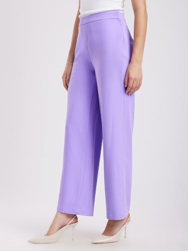Image of FableStreet Women's Formal Trousers | Wide-Leg Design with Mid-Rise Waist | Solid Pattern & Plain Weave Fabric | Office Wear & Business Meetings