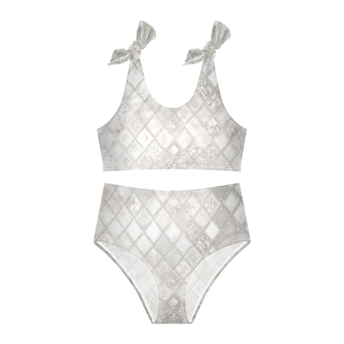 Silver Glitter Pattern Shiny Sparkles Girls' 2 Piece Kids Bikini Set Scoop Neck Bathing Suit Swimwear Cute Shoulder3