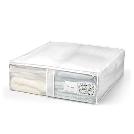 Rayen - Caja de almacenaje de ropa y mantas de cama. Bolsa de PVA para ropa con cremallera, rejilla transpirable, plegable y resistente. 55 x 65 x 20 cm. Translúcido