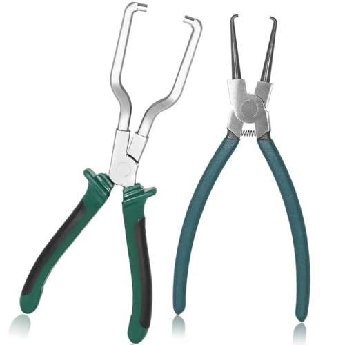 Image of STHIRA 2Pcs Fuel Line Plier Small & Large Angled Tips Hose Remover | Hose Release, Eases Tight Clips, Metal Construction, Automotive Maintenance, Compact Two-Piece Set, Support Available