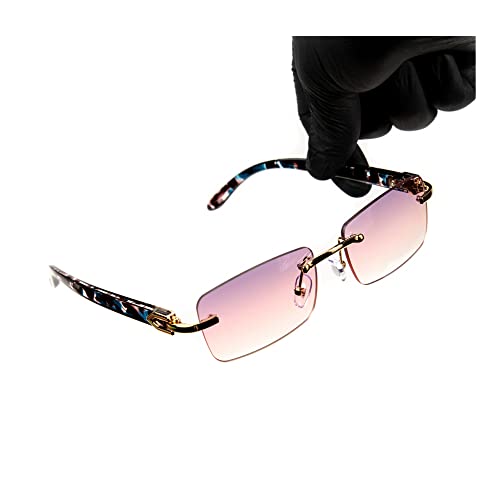 Street Knitted Men's Red Burgundy Gradient Tint Rimless Hip Hop Gold Frame Buffs Sunglasses