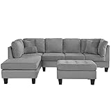 Casa Andrea Milano 3 Piece Microfiber L Shaped Sectional Sofa Couch with Reversible Chaise & Ottoman