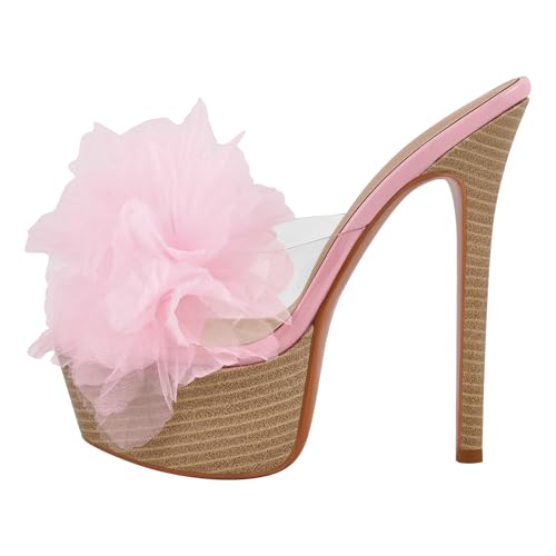 Women's Platform Slides Sandals Flower Stilettos High Heels