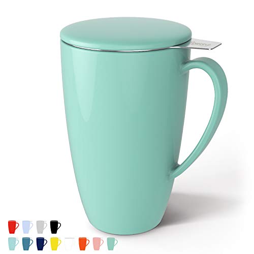 Sweese 201.109 Porcelain Tea Mug with Infuser and Lid, 15 OZ, Mint Green