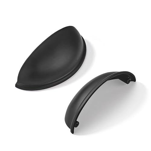 khtumeware 10 Pack 2-1/2 Drawer Pulls Matte Black Cabinet Cup Pulls Kitchen Hardware Cabinet Handles Drawer Handles Knobs 2.5 inch Hole Center