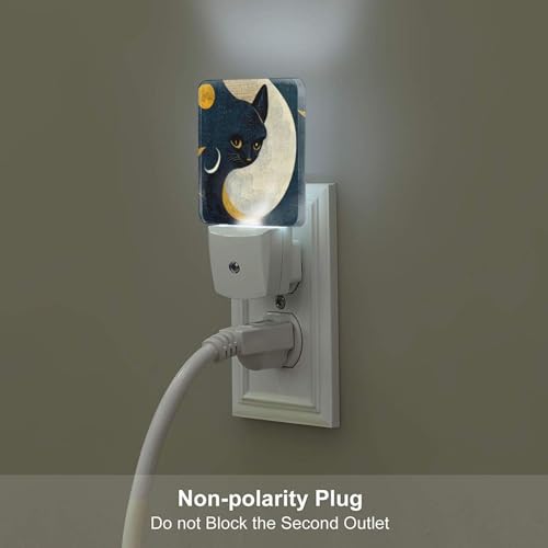 Image of Black Cat Moon Night Light,Plug Into Wall for Boys Girls Bedroom Decorative Square Night Light Lamp 0.5w Sleep Friendly